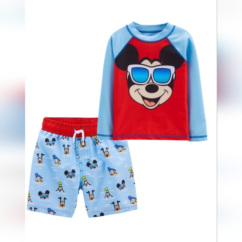 Boys Mickey Mouse & friends Swim Trunks and Rash Guard Swim top sz 4T